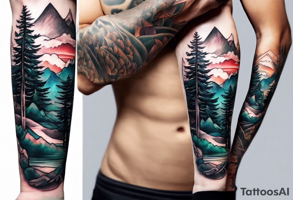 forest mountain forearm tattoo idea