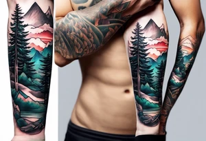 forest mountain forearm tattoo idea