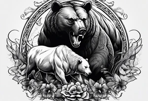 I want a sleeve tattoo design combining a bear fighting a bull tattoo idea