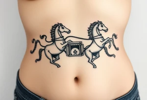 Symmetrical rearing Roman chariot horses on the stomach tattoo idea