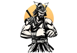 noble samurai warrior silhouette at sunset with boxing gloves tattoo idea