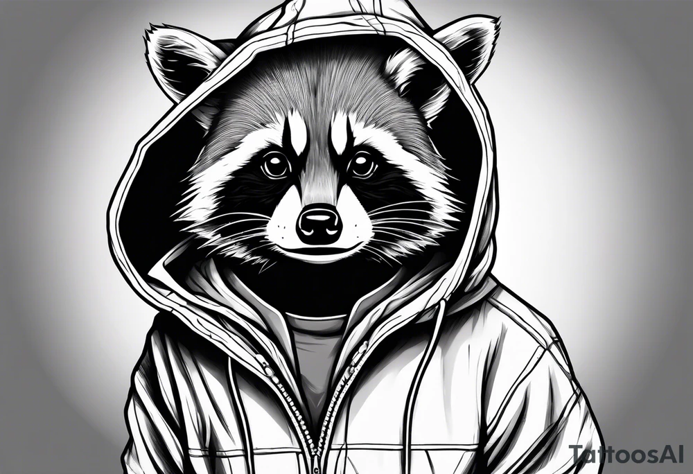 raccoon wearing a Superman hoodie tattoo idea