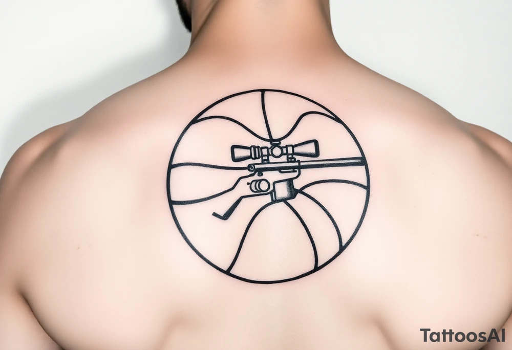 A basketball with a sniper scope inside tattoo idea