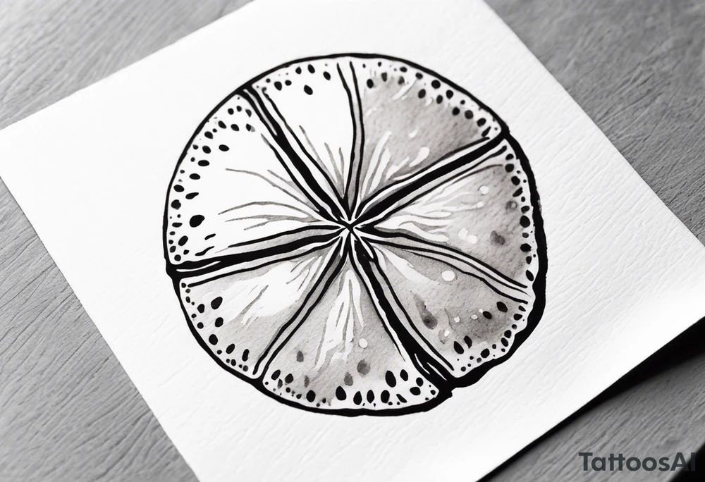 sand dollar 
watercolor
light gray

draw sand around it like it's washed up on the beach.
the tattoo will go on the underside of my wrist. tattoo idea