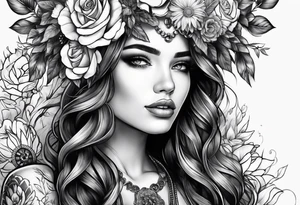 woman with flower crown tattoo idea