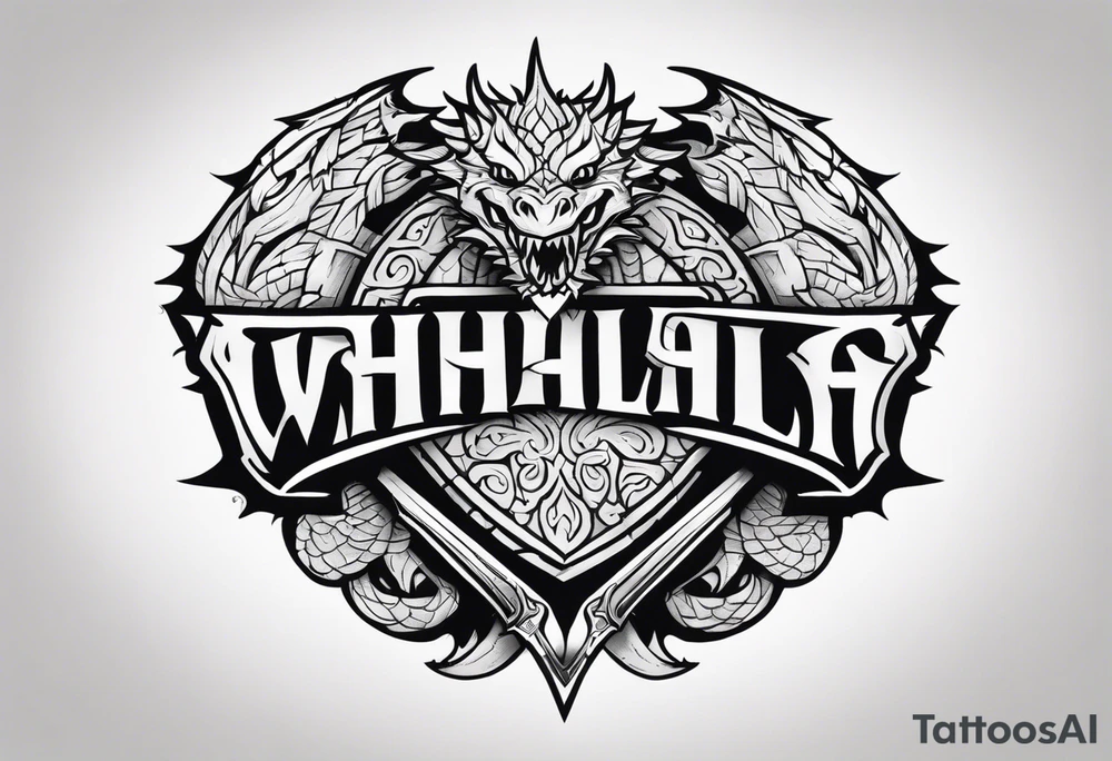 Valhalla sword shield dragon axe tattoo idea