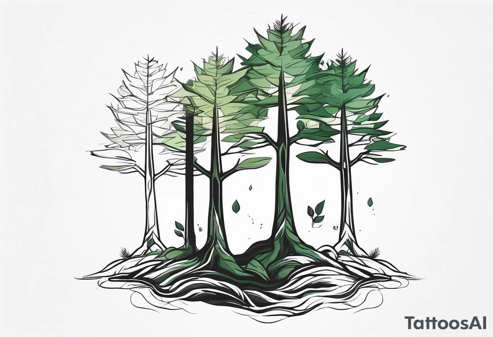 3 Forest trees growing out of the same root tattoo idea 3 Forest trees growing out of the same root tattoo idea