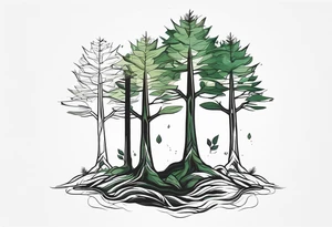 3 Forest trees growing out of the same root tattoo idea