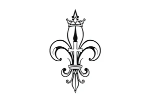 a flor de lis with a crown and a cross inside the flor de lis tattoo idea