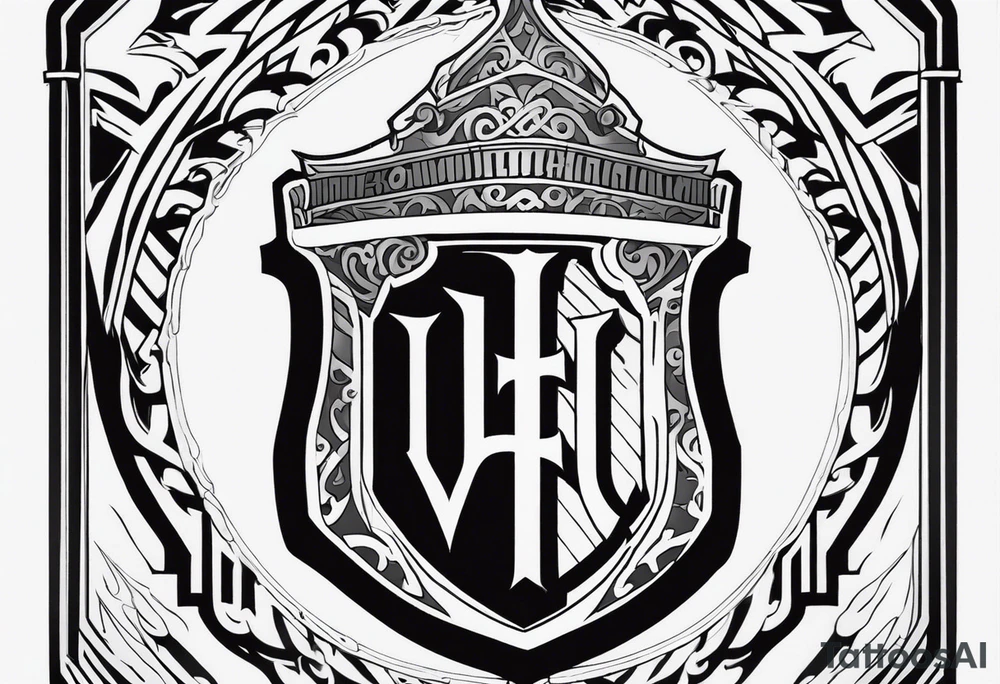 Valhalla shield sword stairs fire tattoo idea
