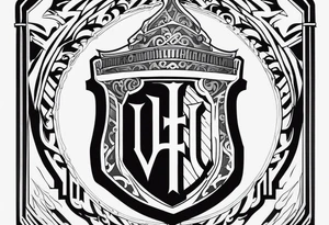 Valhalla shield sword stairs fire tattoo idea