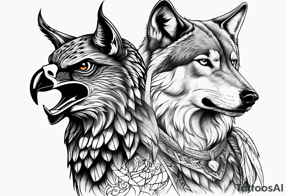 A Hawk and a Wolf tattoo idea
