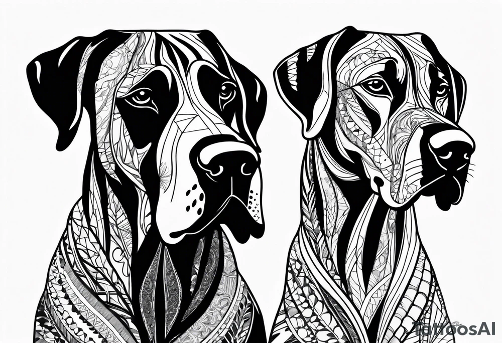 4 Great Dane heads together tattoo idea
