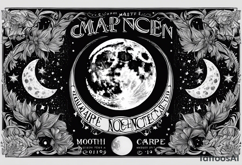 each phase of the moon in order under the moth, and the words "carpe noctem" above it in sans serif font tattoo idea