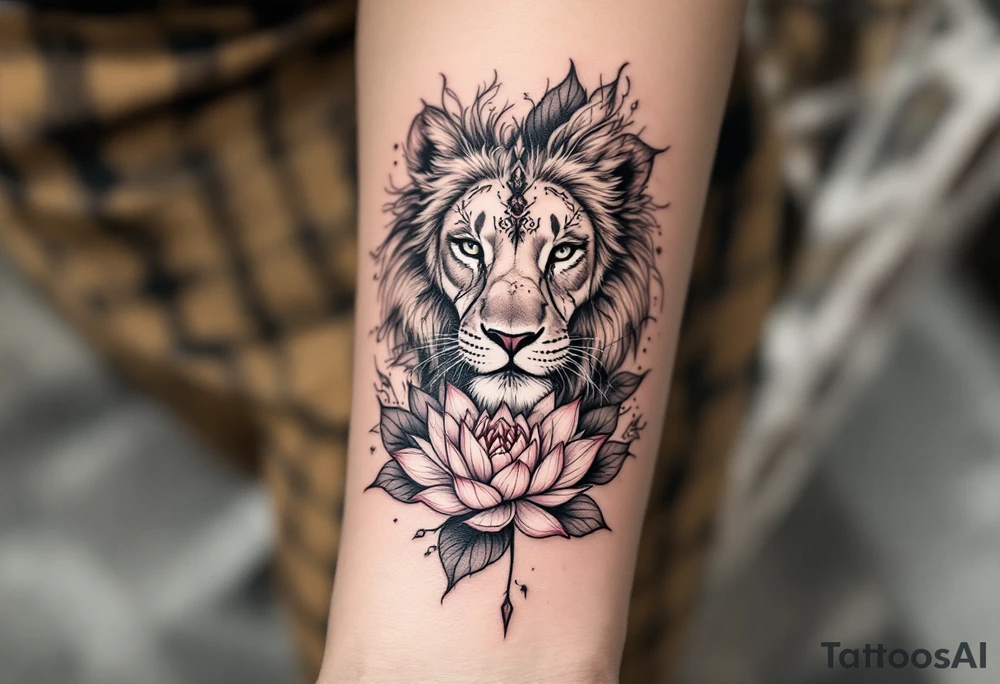 Lioness and lotus flower tattoo idea