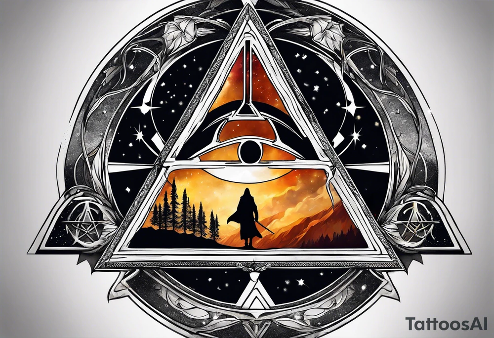Deathly hallows symbol with star wars and lord of the rings tattoo idea