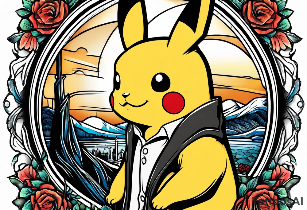 Pikachu drawing mona lisa tattoo idea