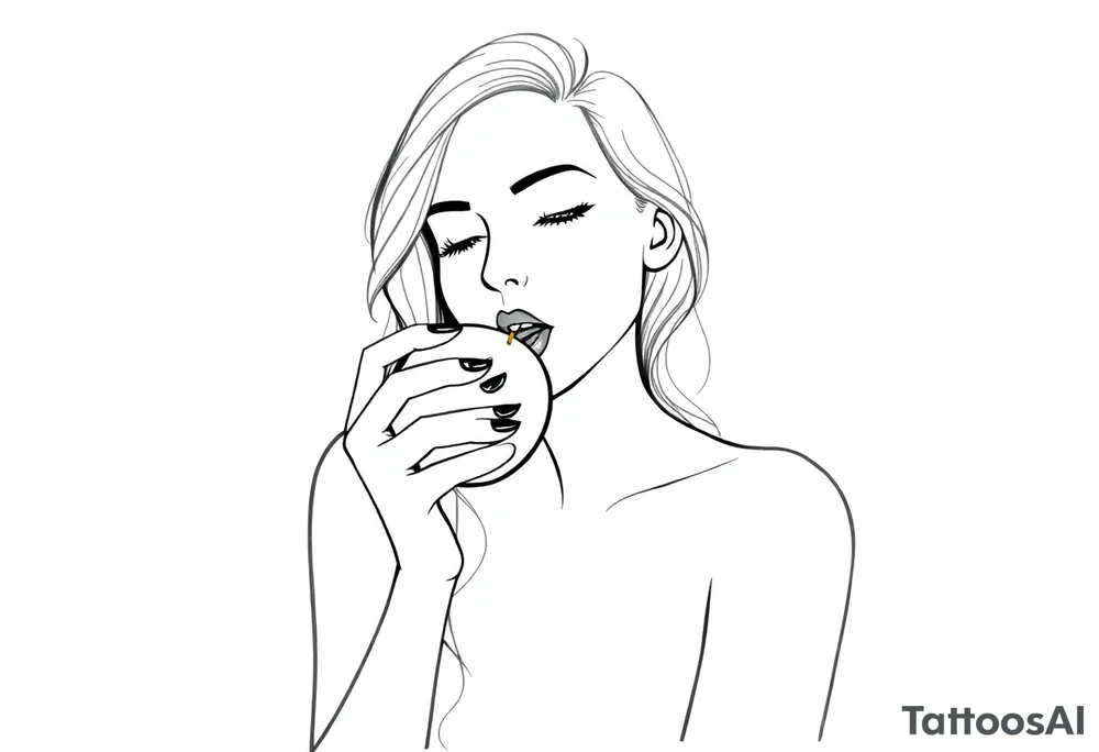 Beautiful woman eating an apple tattoo idea