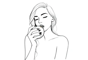 Beautiful woman eating an apple tattoo idea