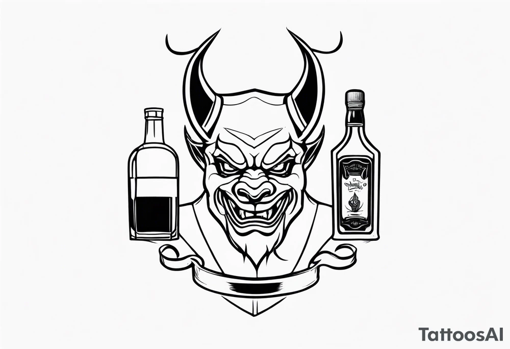 Devil with whiskey bottle tattoo idea