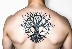 yggadrisl tree of life with circle. Jai , Phoebe, Imogen, Matilda in the circle tattoo idea