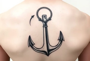 Anchor with the Korean word 정 connecting to the circle at the top of the anchor tattoo idea