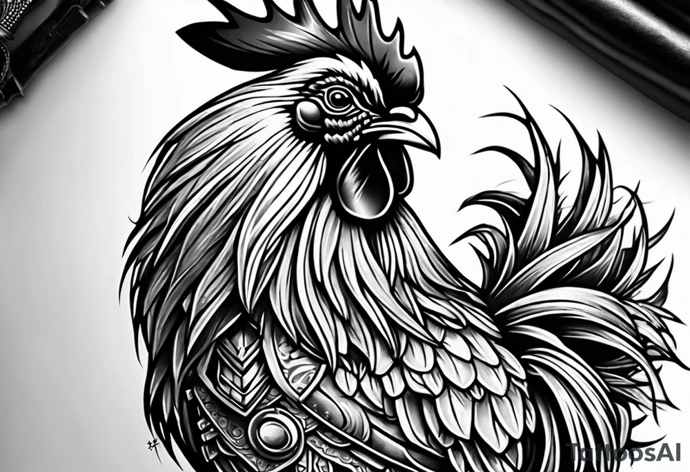 rooster holding a machine gun tattoo idea