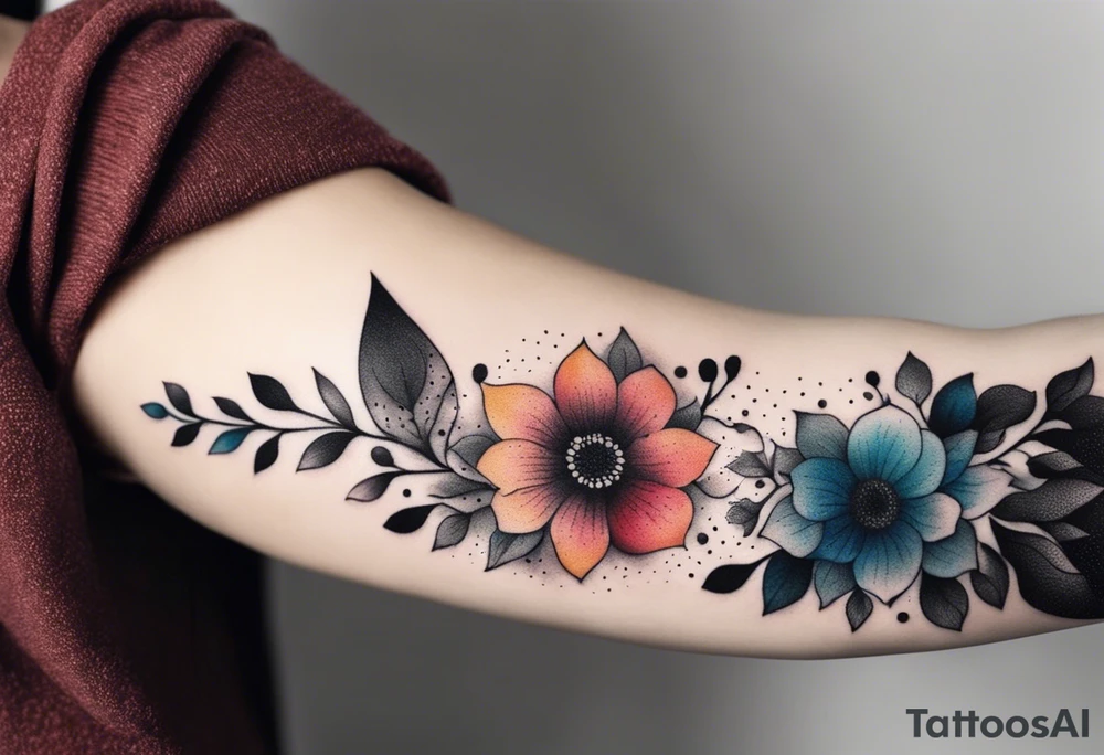 Arm tattoo of colorful flowers tattoo idea