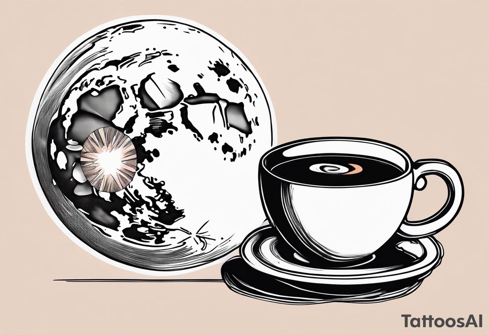 mocha coffee, moon, peach, tattoo idea