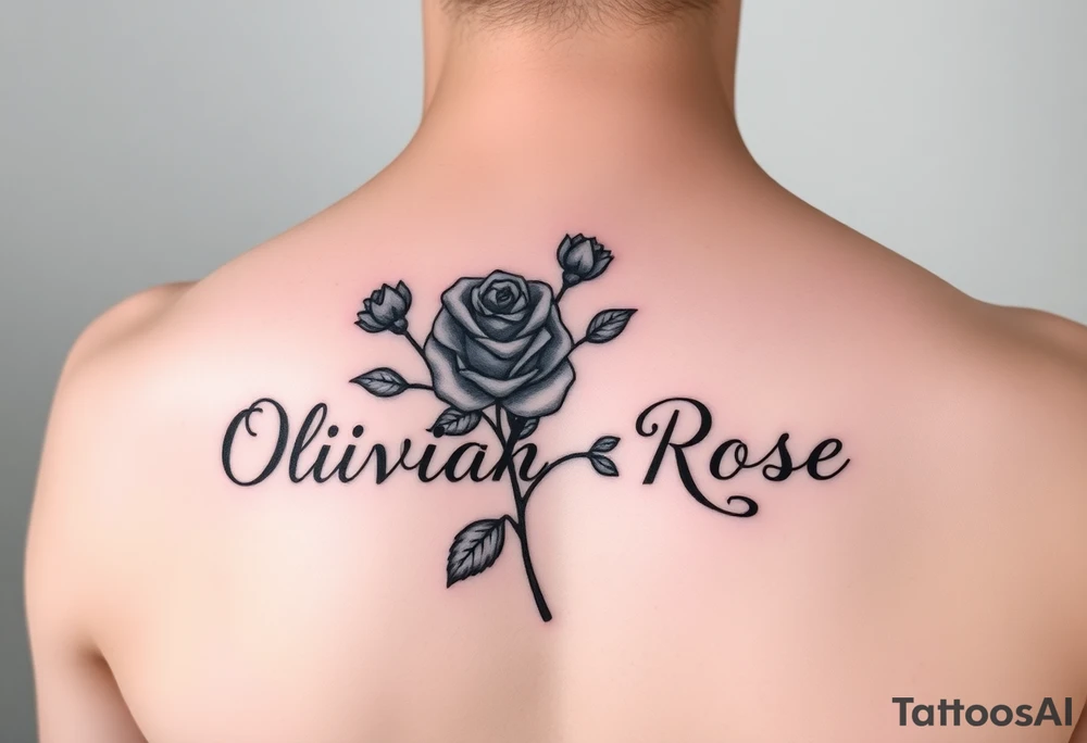 The name Oliviah Rose written as the rose stem 
Girl tattoo tattoo idea