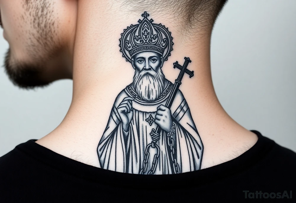 russian christian orthodox saint holding the russian orthodox thurible chains tattoo idea