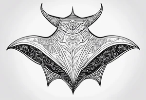 Tattoo sketch of manta ray in contour, without shadows and background, made of sacred ornament, minimalistic design, without thick lines and dark spots, while maintaining the shape of Manta Ray tattoo idea