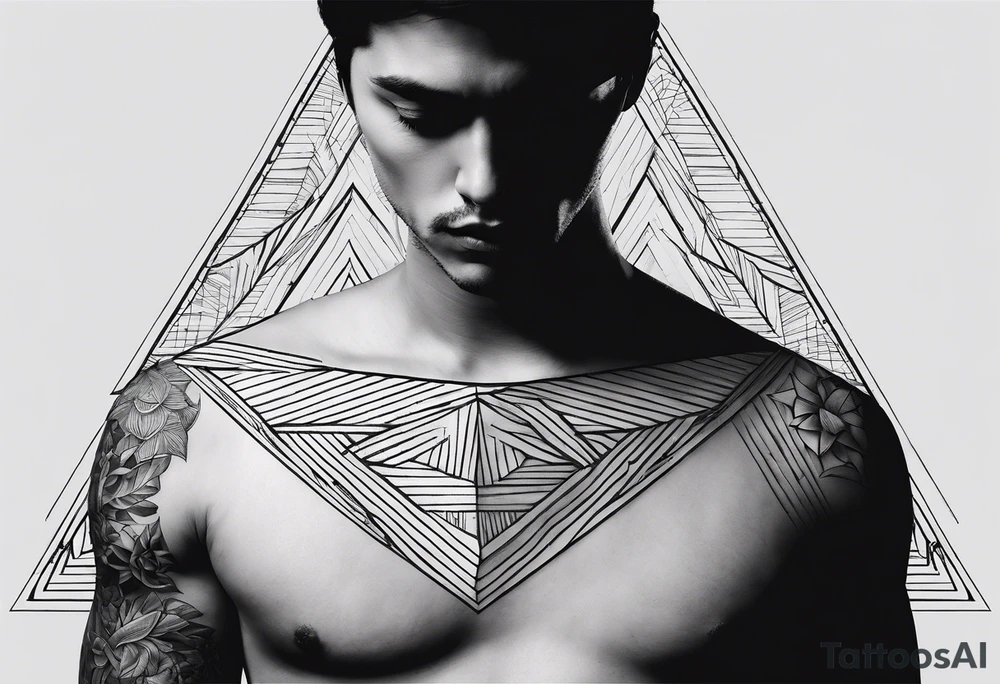 Un triangulo con una persona al medio, estilo de dibujo con lineas en blanco y negro mas simple solo lineas y una persona muy pequeña tattoo idea