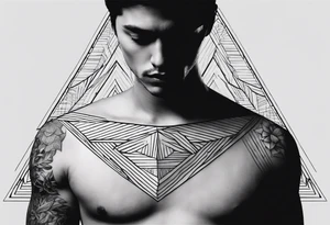 Un triangulo con una persona al medio, estilo de dibujo con lineas en blanco y negro mas simple solo lineas y una persona muy pequeña tattoo idea