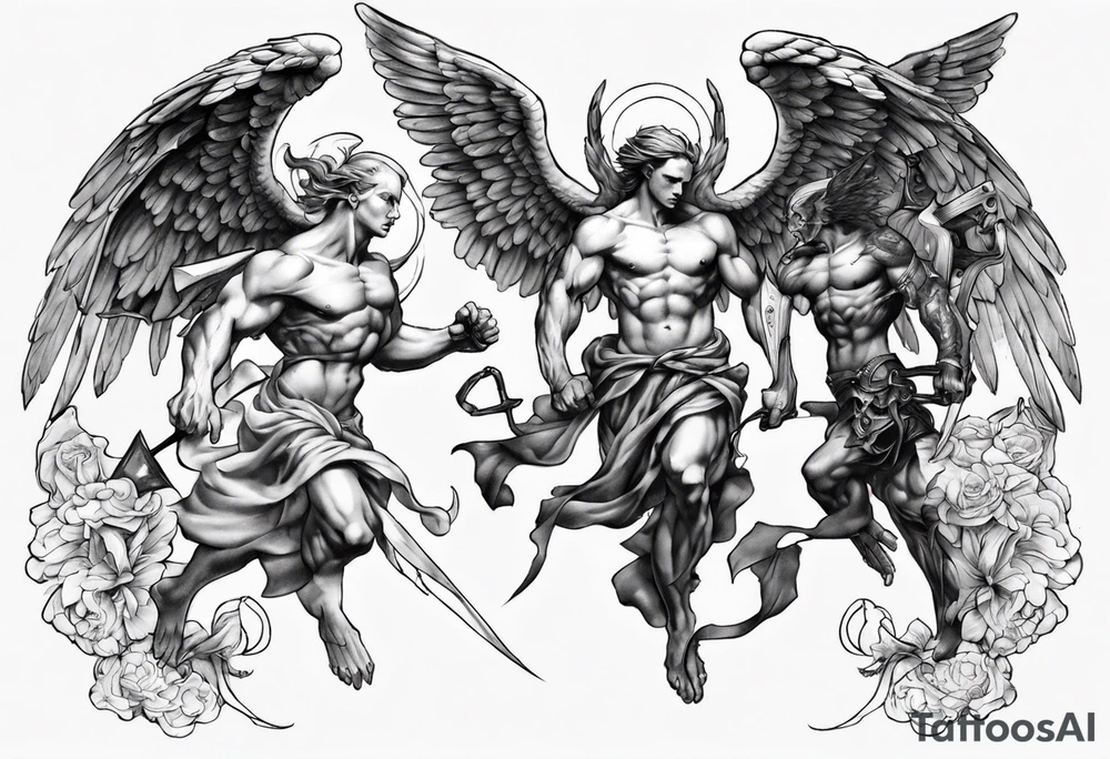 Archangel fighting demon tattoo idea