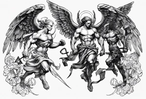 Archangel fighting demon tattoo idea