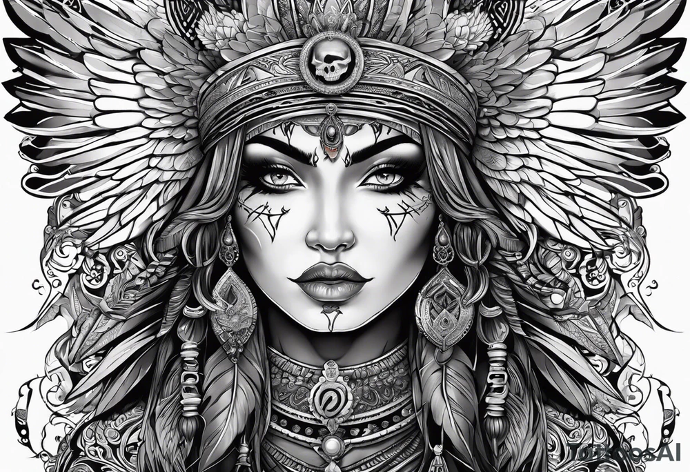 black kali, goddess pirate, alien, pachamama, valkrye, warrior, skull, lotus azul, wing, eagle, zenza resonance, stars, 5D tattoo idea
