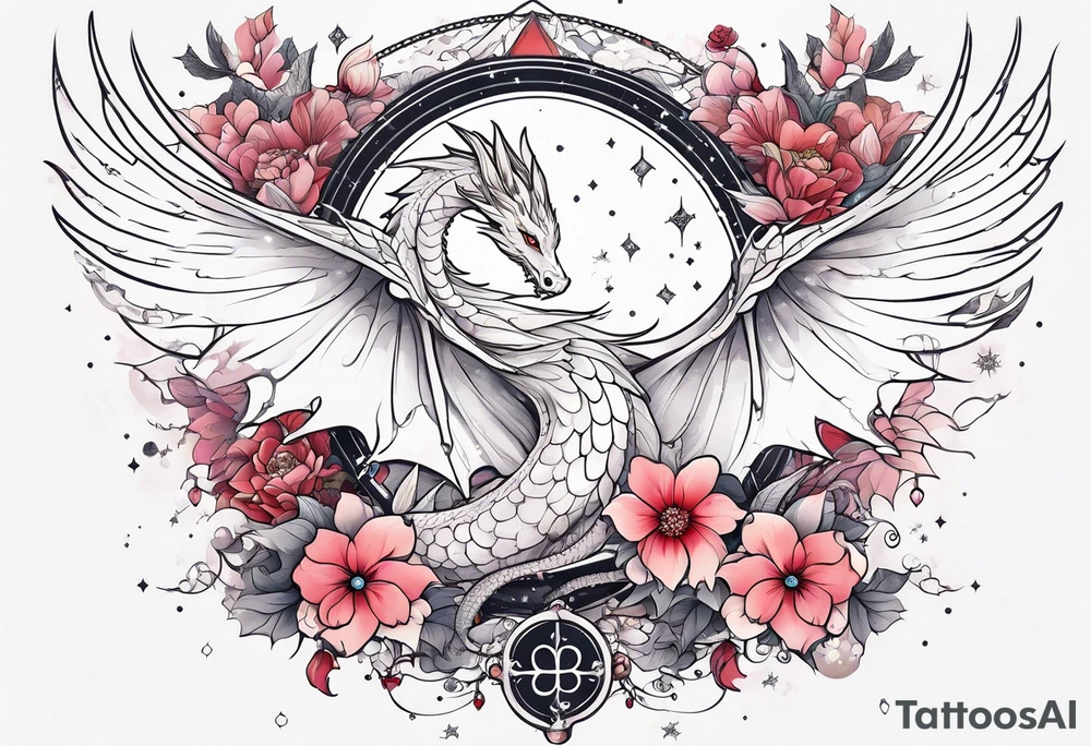 Constellation, wing , snow , cross , dragon female japan kawaii , flower tattoo idea