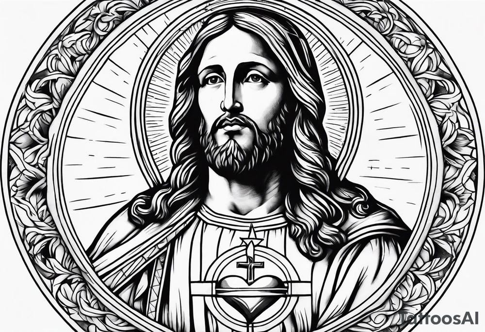 sacred heart of jesus  fine line tattoo idea