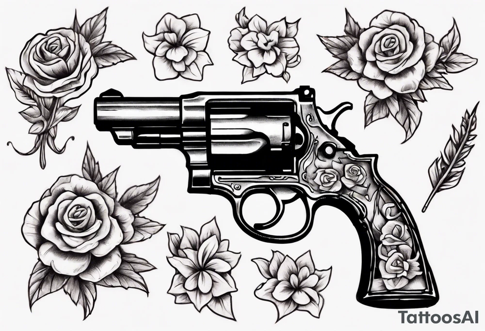 Gun with flowers sketch old school styles tattoo idea