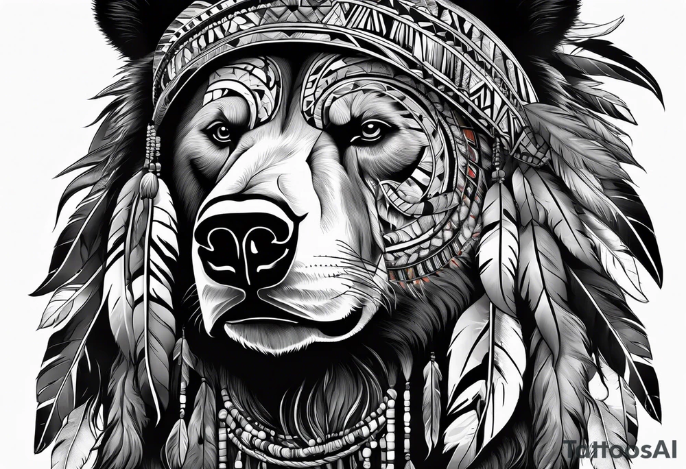 Native american medicine man in bear skin tattoo idea