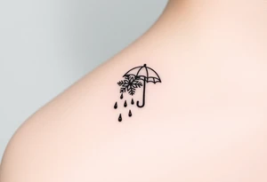 A snowflake melting and turning into rain drops and the rain drops being stopped by an umbrella tattoo idea