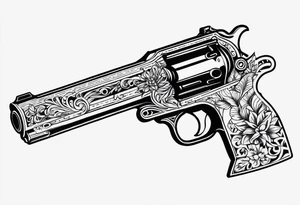 Western pistol with western filigree and floral or succulent accents for forearm sleeve tattoo idea