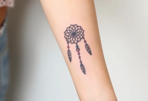 native dreamcatcher with flowing feathers and sacred beads tattoo idea