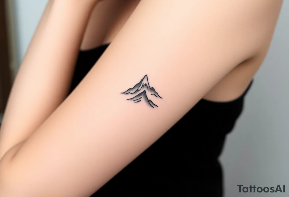 Two minimalist mountains stacked vertically, one sharp and clear at the top, the other fading into mist at the bottom tattoo idea