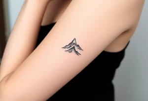 Two minimalist mountains stacked vertically, one sharp and clear at the top, the other fading into mist at the bottom tattoo idea