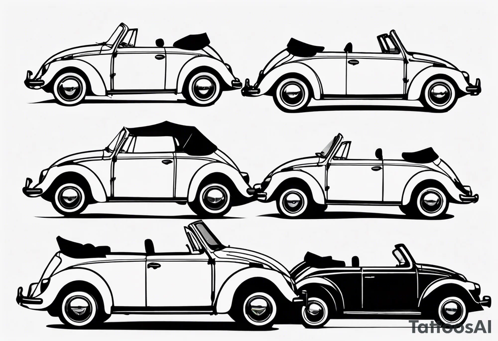VW bug convertible, side profile, top-down, modern tattoo idea
