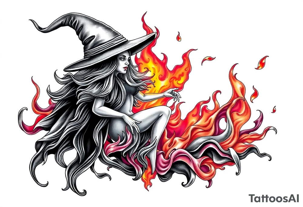 Witch in the flame tattoo idea