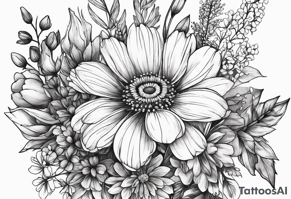 wildflower bouquet tattoo idea