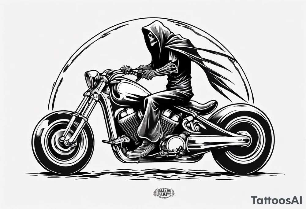 Death reaper riding motorcycle tattoo idea